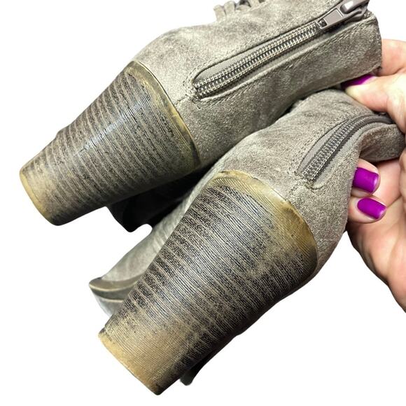 Fergalicous bootie ankle boots brown strappy heeled distressed  Y2K size 6.5 - Picture 6 of 9